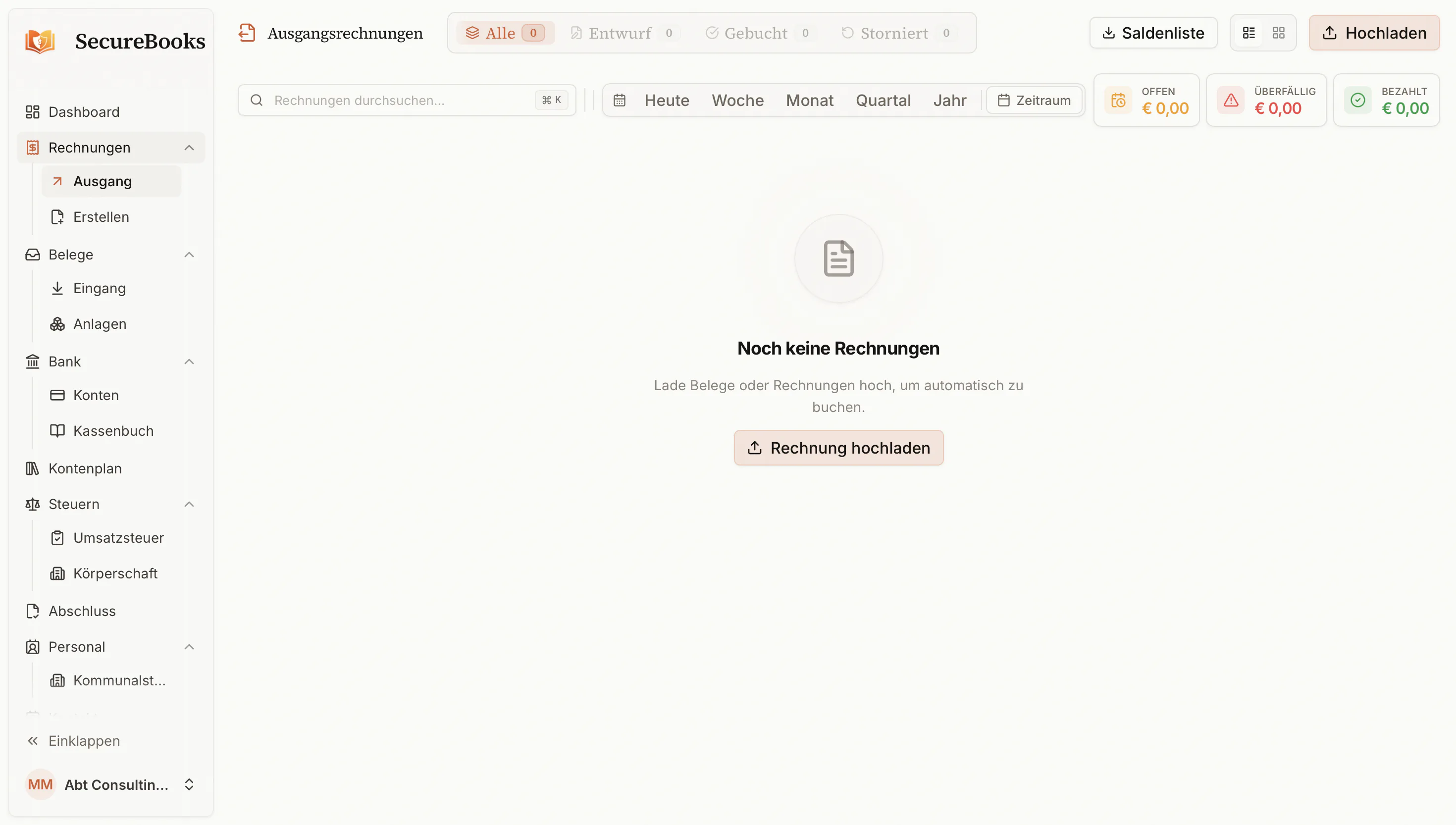 SecureBooks Ausgangsrechnungen-Übersicht