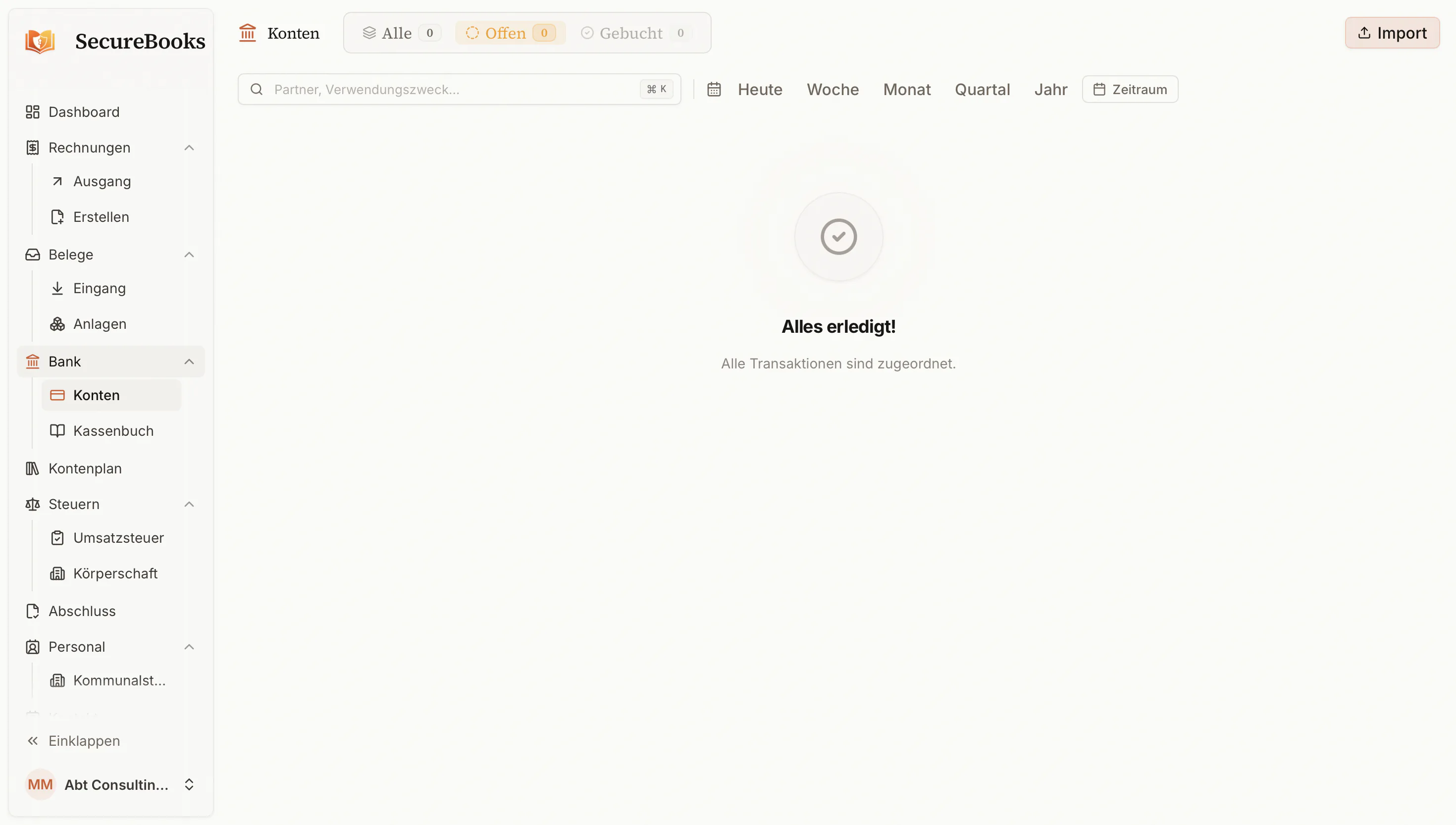 SecureBooks Banking mit Live-Bankanbindung und Transaktionsabgleich