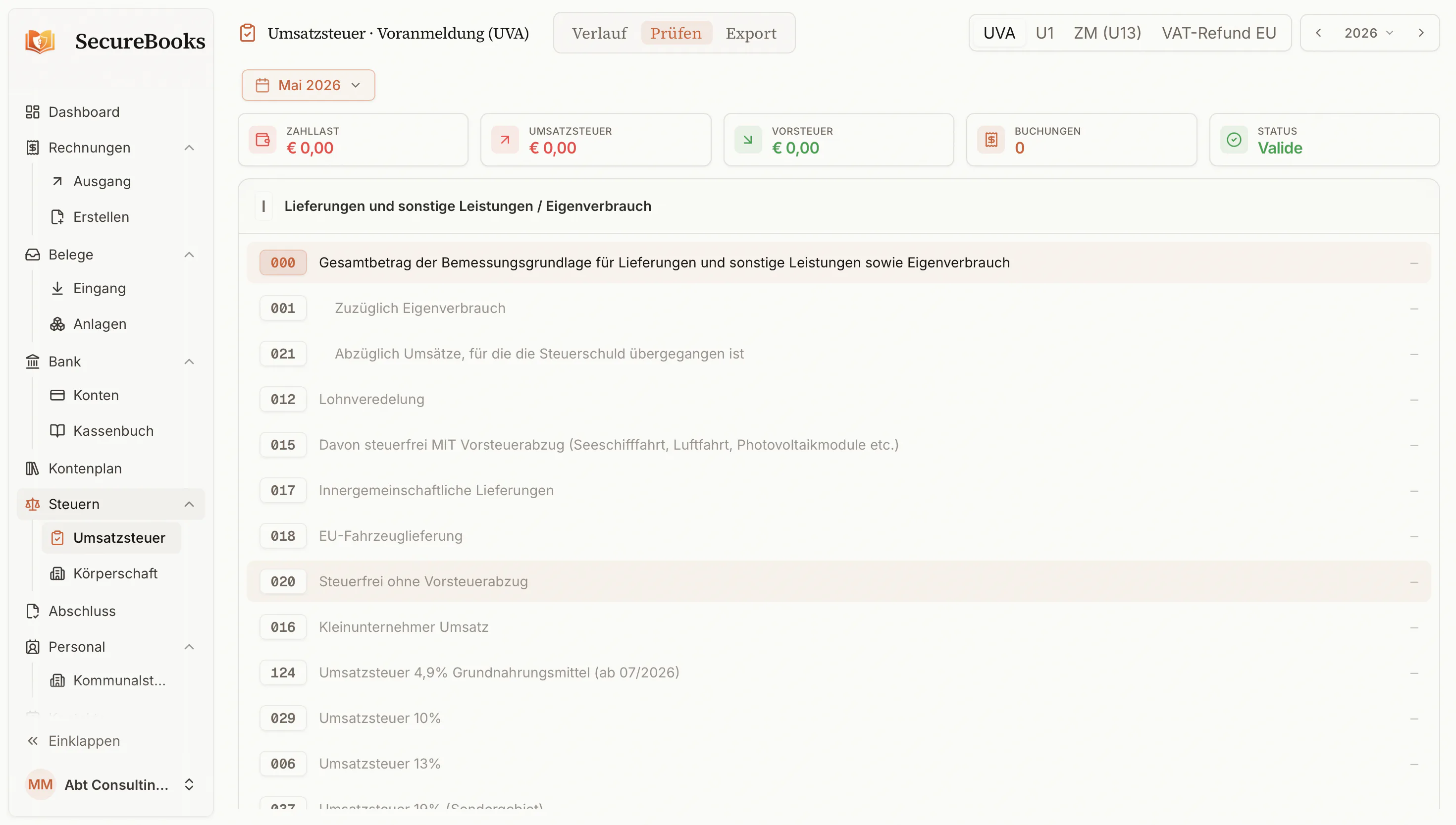 SecureBooks Umsatzsteuer-Voranmeldung (UVA)