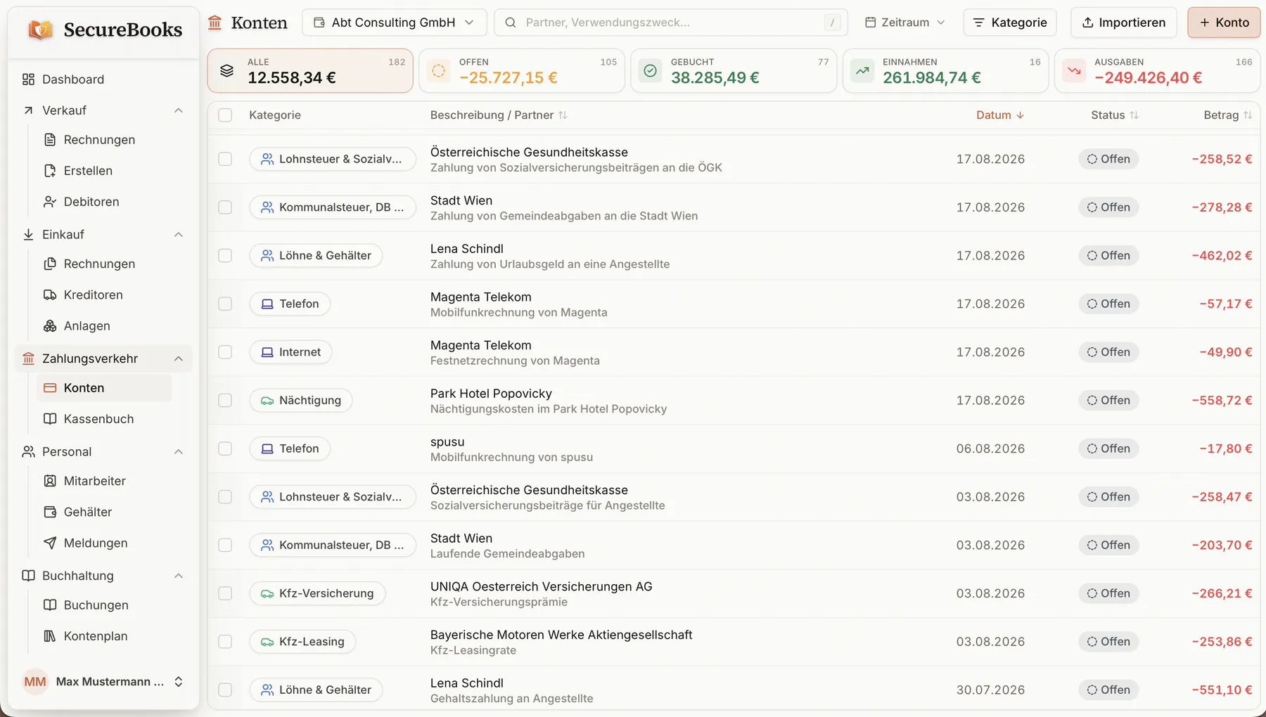SecureBooks Banking mit Live-Bankanbindung und Transaktionsabgleich